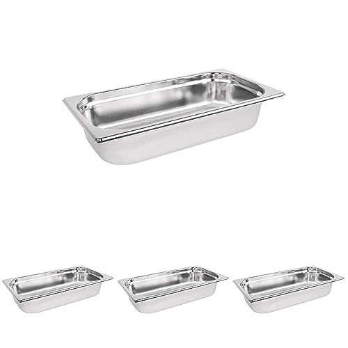 Vogue K929 Stainless Steel 1/3 Gastronorm Pan 2.5Ltr/65mm Deep Food Container, Silver (Pack of 4)