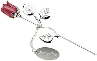 Go Find A Gift Personalised Engraved Silver Plated Pink Rose - 18cm