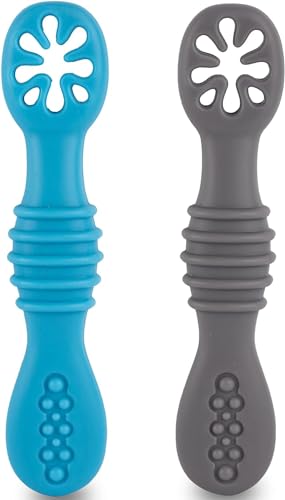 HOMYBABY® Cucchiaino Svezzamento - Cucchiaio Svezzamento Antibatterico per il BLW - Cucchiaino Silicone Neonato - 2 Cucchiai Ergonomici Neonati Dai 6 Mesi, 2 Fasi Dell'alimentazione