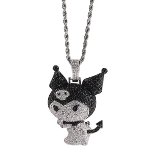 Cool Bling Style 24-inch Rope Chain Iced-Out Black and White Anime Kawaii Pendant Necklace