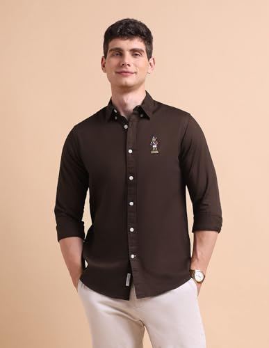 Image of U.S. POLO ASSN. Solid Tailored Fit Shirt for Men - 100% Cotton, Breathable & Comfortable, Full Sleeves Casual Shirt for Men