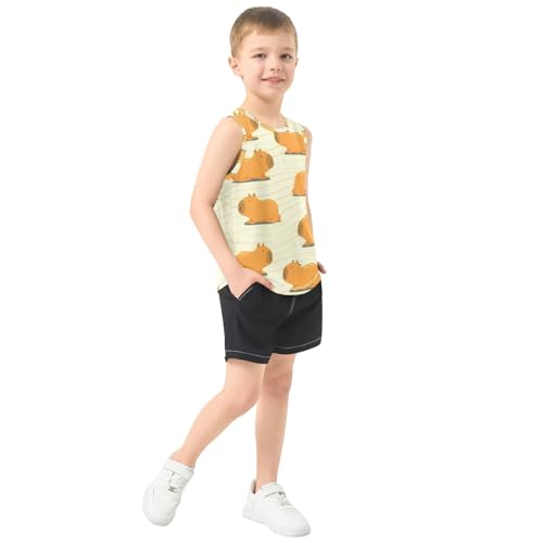 J JOYSAY Cartoon Capybara Beige Boys Tank Top Sleeveless Muscle Shirts Quick Dry Kids T-Shirts 3-15T4