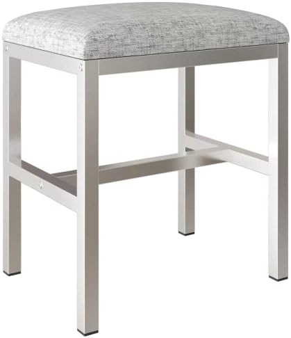 Vanity Bench Vanity Stool Chair for Bathroom Makeup Vanity Chair for Vanity Makeup Room Small Tall Silver White Metal Vanity Chair Bench Seat for Women Gray Linen and Silver Metal