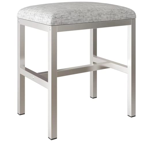 Vanity Bench Vanity Stool Chair For Bathroom Makeup Vanity Chair For Vanity Makeup Room Small Tall Silver White Metal Vanity Chair Bench Seat For Women Gray Linen And Silver Metal #TOP30