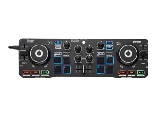 Hercules DJControl Starlight - Contrôleur DJ USB portable à 2 pistes et 8 pads, logiciel Serato DJ Lite, pour PC et MAC