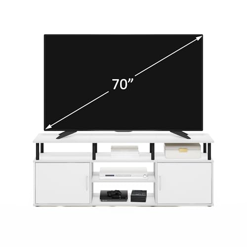 Image of Furinno Jensen Entertainment Center Stand for TV up to 70 Inch, Plastic Pole, Solid White /Black