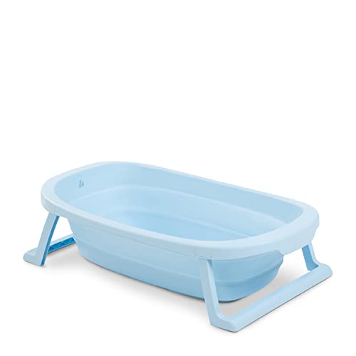 Hauck Babybadewanne Wash N Fold M, Babywanne Faltbar für Neugeborene bis 16 kg, Ablaufstöpsel mit Farbwechsel bei Hoher Temperatur, weiche Materialien, Einfacher Aufbau, 80 x 48 x 25 cm (Light Blue)