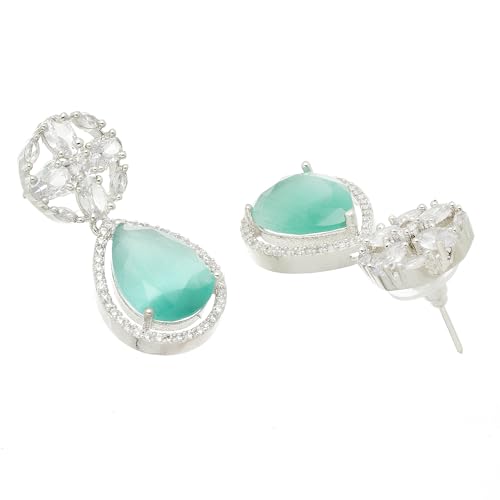 Rhodium-Plated Teardrop & Floral Drop Earrings