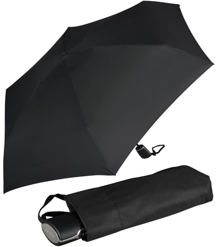 Paraguas plegable plano Doppler Fiber Micro Flat negro para lluvia viento y uso diario