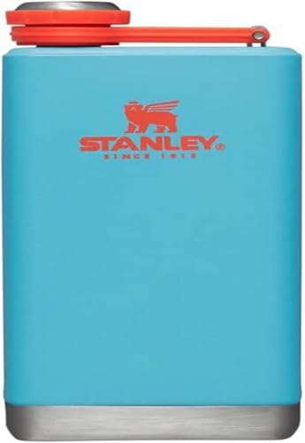 Image of Stanley Adventure Pre-Party Flask 8 oz | Leakproof Hip Flask | Hinge Connected Never Lose Cap | Insulated Stainless Steel Liquor Container | BPA-Free | Azure