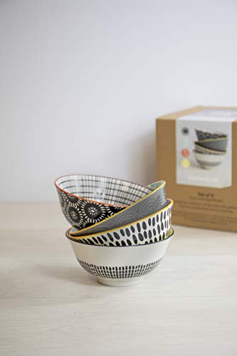KitchenCraft Patterned Cereal Bowl Set in Gift Box, 4 Ceramic Bowls Ideal for Ice Cream, Soup and More, 'Monochrome' Designs, 15cm – Ansicht 5