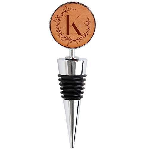 Monogram Letter K Wine Bottle Stopper with Reusable Wine Cork Wooden Decorative Wine Toppers - Decorated Wine Stopper - Silicone Metal Wine Stoppers