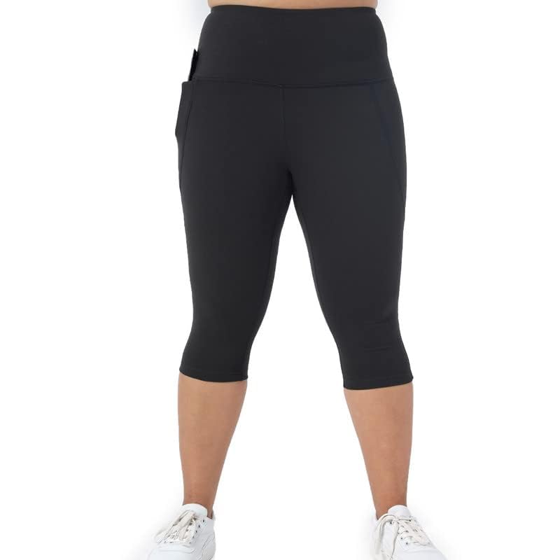 Image of BlissClub Womens The Ultimate Capris, 3 /4th Length Pants, Super- High Waist, 2 Pockets, Wide Waistband, Activewear for Women