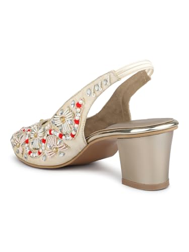 Image of Inc.5 Womens Women Gold Embroidered Ethnic Block Heel Mules Sandal