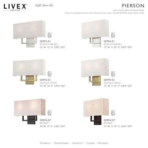 Image of Livex Lighting 50994-07 Pierson 2-Light Wall Sconce, Bronze | White Fabric Inside Hardback Shade
