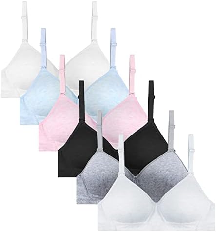 Nubofy Teens Girls Training Bras Big Kids Lightly Padded Adjustable Sports Bra Pack of 6 (Black/LightGray/Darkgray/Blue/Pink/White,10-12)