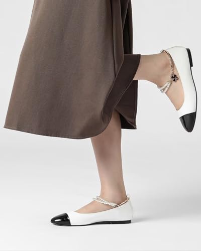 Lryweisy Flats Shoes for Women, Buckle Strap Sparkle Flats Shoes, Pearl Mary Jane Flats for Women Colorful Shiny Ballet Flats, Comfortable Pointed Toe Flats Soft Work Flats Retro Dress Casual Flats3