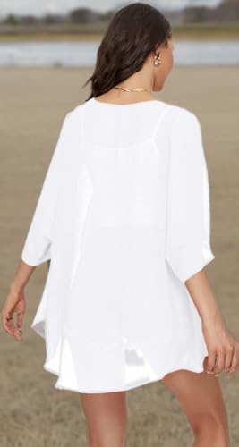 Image of Indian Trendy Women's Solid Puff Sleeve Kimono Cardigan Loose Cover Up Casual Blouse Top Chiffon