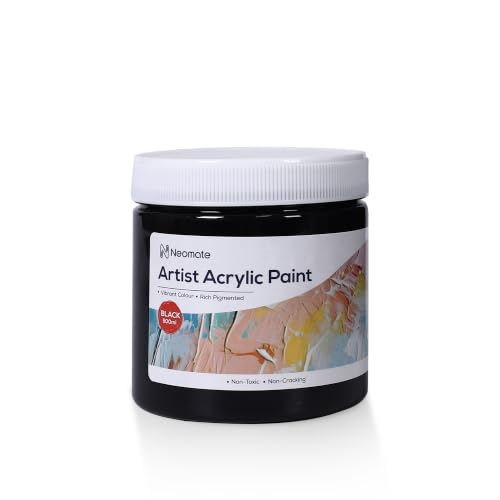 Image of Neomate Acrylic Colour Black 500ml | Art & Craft, DIY, Rich Pigment, Non-Craking Paint for Canvas, Wood, Leather, Earthenware, Metal | Ideal for school projects, Hobbyists, Artists