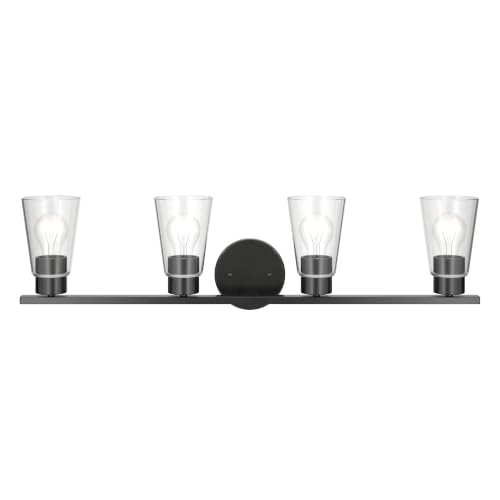 Image of Kichler Stamos 31.25 inch 4-Light Soft Modern Vanity Light with Clear Glass in Black, (8.25 inch H x 31.2 5 inch W), 55122BKCLR