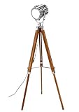 camera da letto teak Materiale: acciaio e legno Nautical Replica Hub Lampada da terra treppiede industriale con treppiede in legno teak per soggiorno camera da letto Decor Spotlight