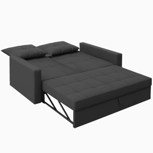 Image of CASASTYLE Trissa 2 Seater Pull-Out Premium Fabric Sofa Cum Bed Sofa Set for Living Room (Dark Grey Fabric)