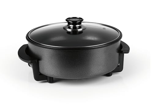 GOURMETmaxx Casserole à pizza électrique avec thermostat, couvercle en verre et revêtement antiadhésif, poêle multifonction avec diamètre 30 cm et 1500...
