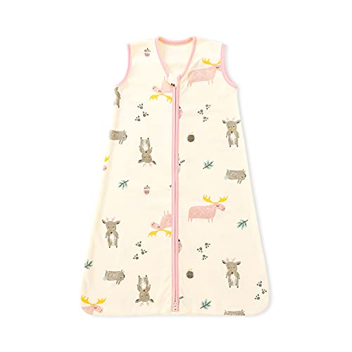 Image of bonbonPomme Baby Sleep Sack - 0.5 TOG Sleeveless Cotton 2-Way Zipper Wearable Blanket Sleeping Bag for Infant Girls 0-6 Months Beige Deer