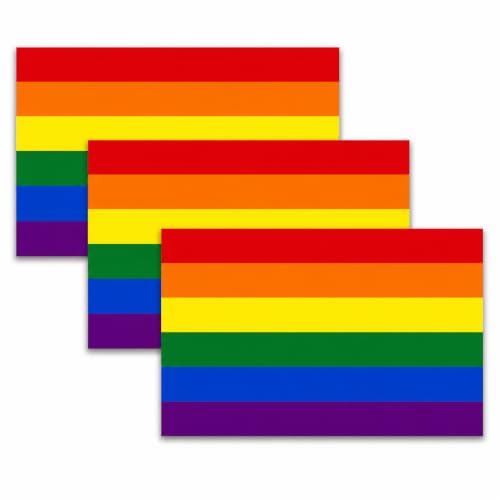Image of Pride Flag Vinyl Flag Stickers, Car Decals, Waterproof Indoor Outdoor, Laptop Stickers, Car Bumper, LGBTQ, Gay Flag, 5 x 3 Inches, Set of 3