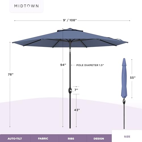 Image of Midtown Umbrellas Lean - 9 Ft Patio Umbrella, Light Navy Canopy