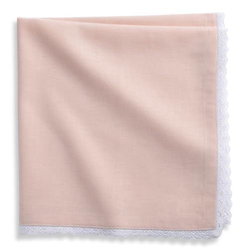 Image of FINGERCRAFT Lace Trim Cloth Napkins Set of 6, 20x20 Inch Cotton Linen Blend Dinner Napkins, Reusable Washable Table Napkins for Wedding, Farmhouse Dining, Parties & Home Decor (Pink)