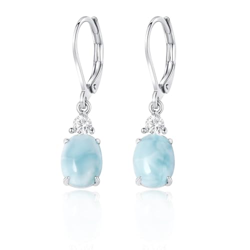 Larimar Dangle Earrings, 925 Sterling Silver Gemstone Larimar Drop Earrings for Women