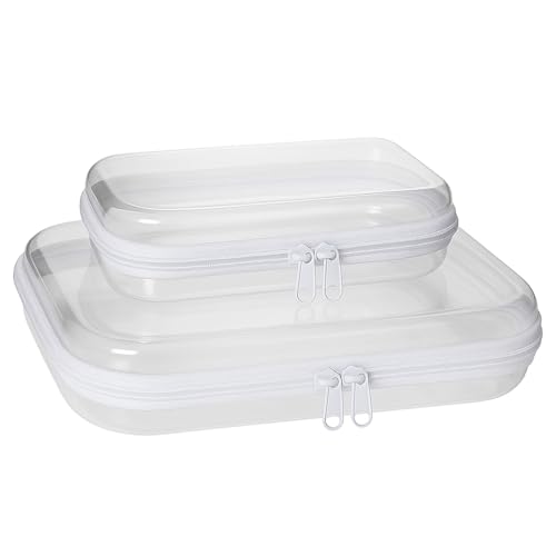 Clear Hard Shell Zipper Case, Plastic Storage Pouch Bags With Zipper (Clear, Small+Medium)