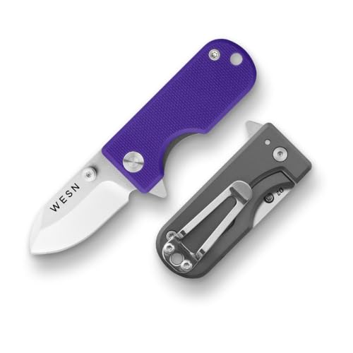Image of WESN Microblade Premium Folding Pocket Knife - 1.5 inch D2 Steel Blade, Compact Titanium EDC Knife with G10 Handle, Manual Thumb Stud, Deep Carry Clip - Lightweight Everyday Carry (Violet /Titanium)