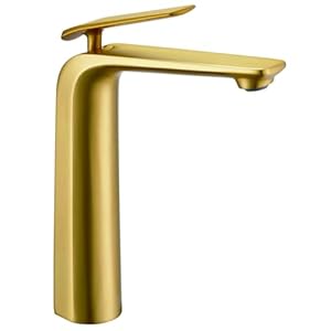 Tall Bathroom Faucet Gold, One Hole Single Handle Vessel Sink Faucet Brushed Gold Basin Faucet, Brass Bathroom Faucet for Vessel Sink, Single Lever Lavatory Faucet