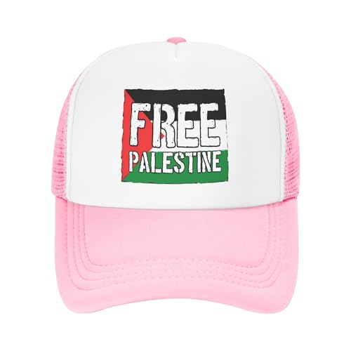 Vetrova Free Palestine Trucker Hats Save Gaza Baseball Cap for Kids Boys Girls Snapback Mesh Back Adjustable Caps - Pink