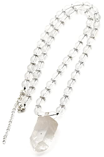 Natural Raw Pointy Clear Quartz Pendant, Genuine Clear Quartz Beaded Necklace, Transparent Stone Necklace, Gemstone Necklace, 8mm Beads, Unique Jewelry, Healing Crystal Necklace, Handmade Necklace