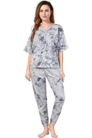 XOYA Pure Cotton Night Suits/Over Size Tshirt and Jogger Co Ord Set for Women - Light Grey
