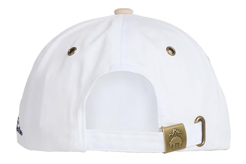 Image of Brooks Brothers Men's Classic 100% Cotton Twill Baseball Cap - Woven Logo One-Size Adjustable Hat, White /Safari Color Block