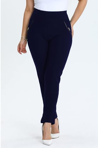 Kendindza Collection Damen Hosen elegant Stoffhose Damen elegant Hose Damen elegant Anzughose Damen Damenhose mit Gummizug Stretch Hose Damen Blaue Hose Damen elegant Schlupfhose Damen Blau Blau XXL