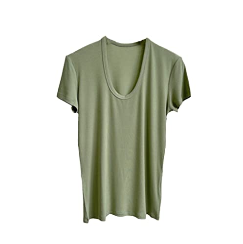T-shirt col en V pour femme en soie douce et manches courtes pour l'été