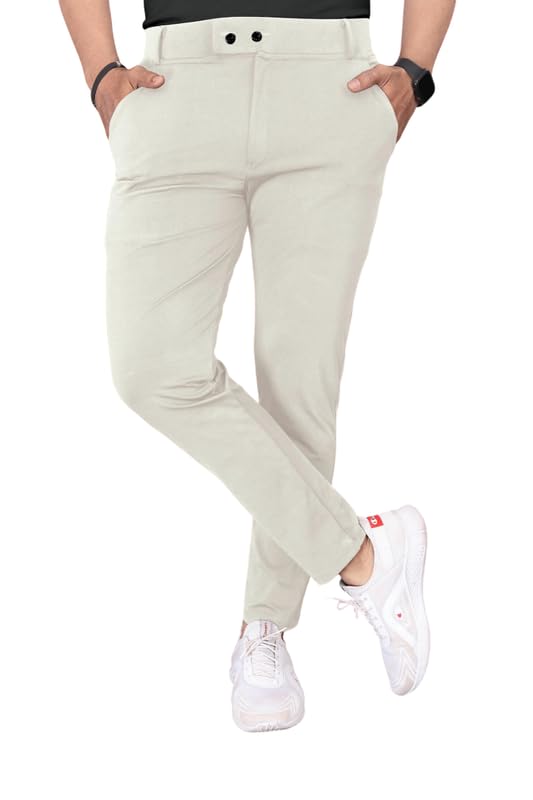 Image of Men's Slim Fit Lycra Blend Stretch Trousers | 2 Button Closure | Side Pockets | Formal & Casual Wear