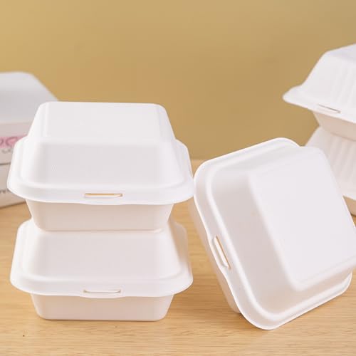 100 Pack Eco-Friendly and Disposable Clamshell Take Out Food Containers - 6x6 Inches, Deli Containers with Lids, Reusable Meal Prep & Bento Box, Food Storage To-Go - Image 3