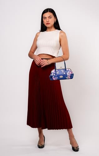 Twilight Garden Women's Designer Handbag with Floral Print, Kiss Lock & Chain Strap with Crystal Embellishments (Royal Blue) (BLUE)