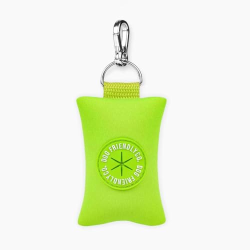DF Co. Poop Bag Holder | Neoprene Fabric for All Weather Conditions, Stylish Walking Accessory, One Click Clip | Neon Green