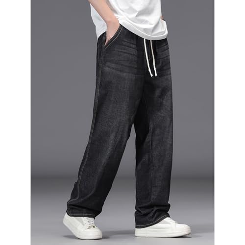 Men's Plus Size Jeans Drawstring Elastic Waist Baggy Denim Pants Big and Tall Straight Casual Loose Jeans XL-5XL3