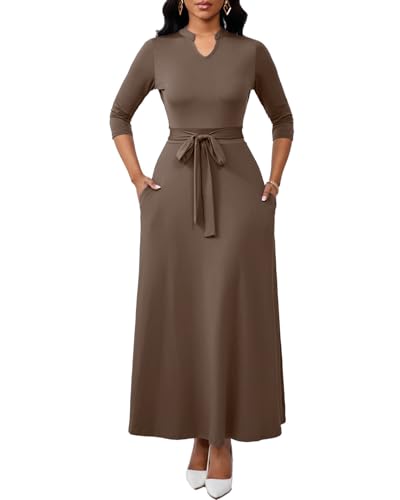 Image of BubFee Maxi Dresses for Women Semi Formal Long Dress 3 /4 Sleeve Casual A-line Church Dresses with Pockets