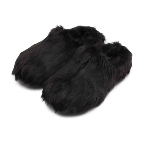 NU-06 Women's Fluffy Real Fur Closed Toe Slippers With Goatfur Outdoor Flat Comfortable Slides