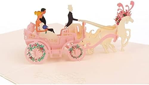 ETA Tarjeta de felicitación desplegable de boda 3D, tarjeta desplegable de carruaje 3D, tarjeta desplegable de aniversario de boda vintage, tarjeta