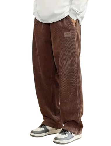 Image of Zombom Men's Comfortable Baggy Corduroy Pants | Relaxed Fit Stretch Waist Trousers for Everyday Wear | Casual Trouser for Man